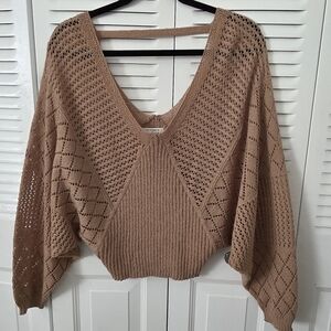Thinkable beige/brown pointelle knit sweater